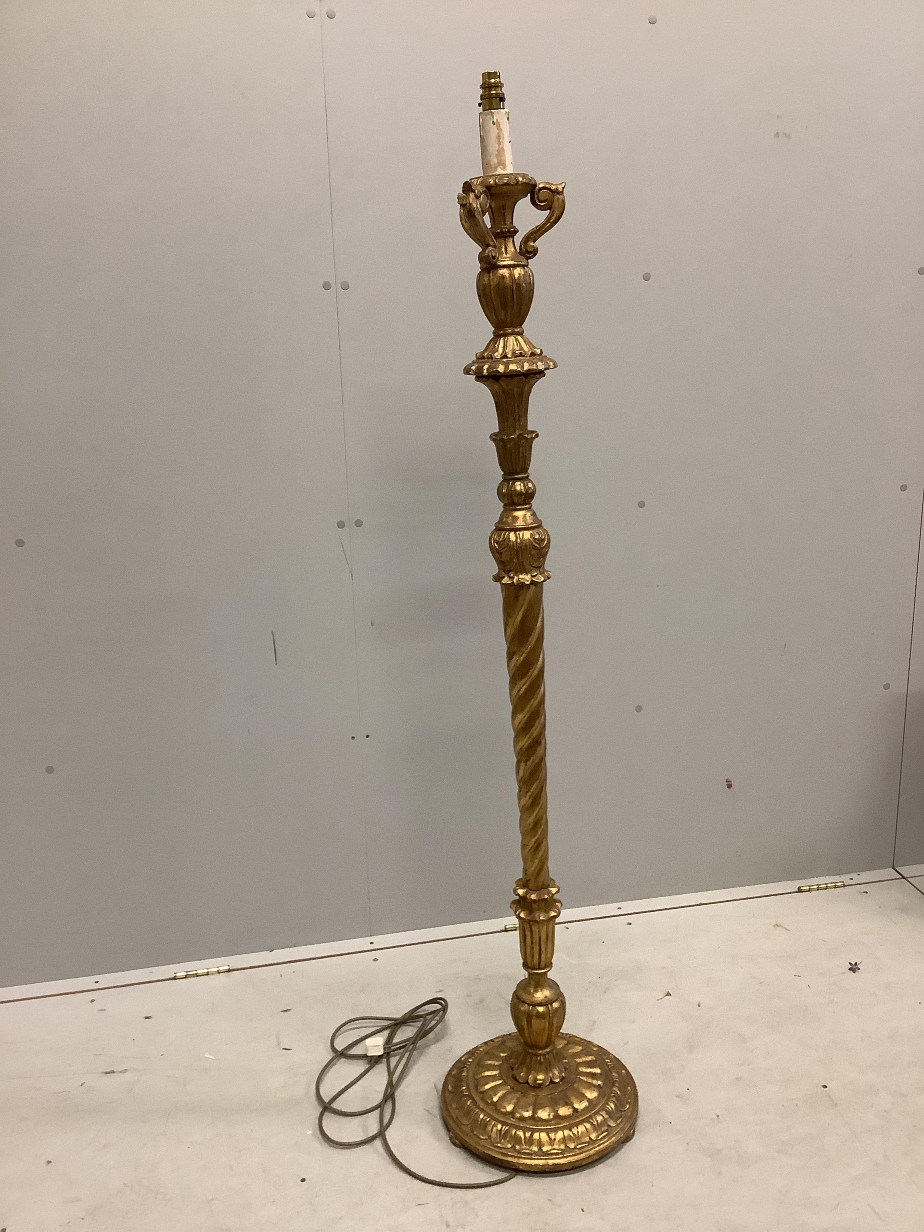 A giltwood standard lamp, height 159cm. Condition - fair